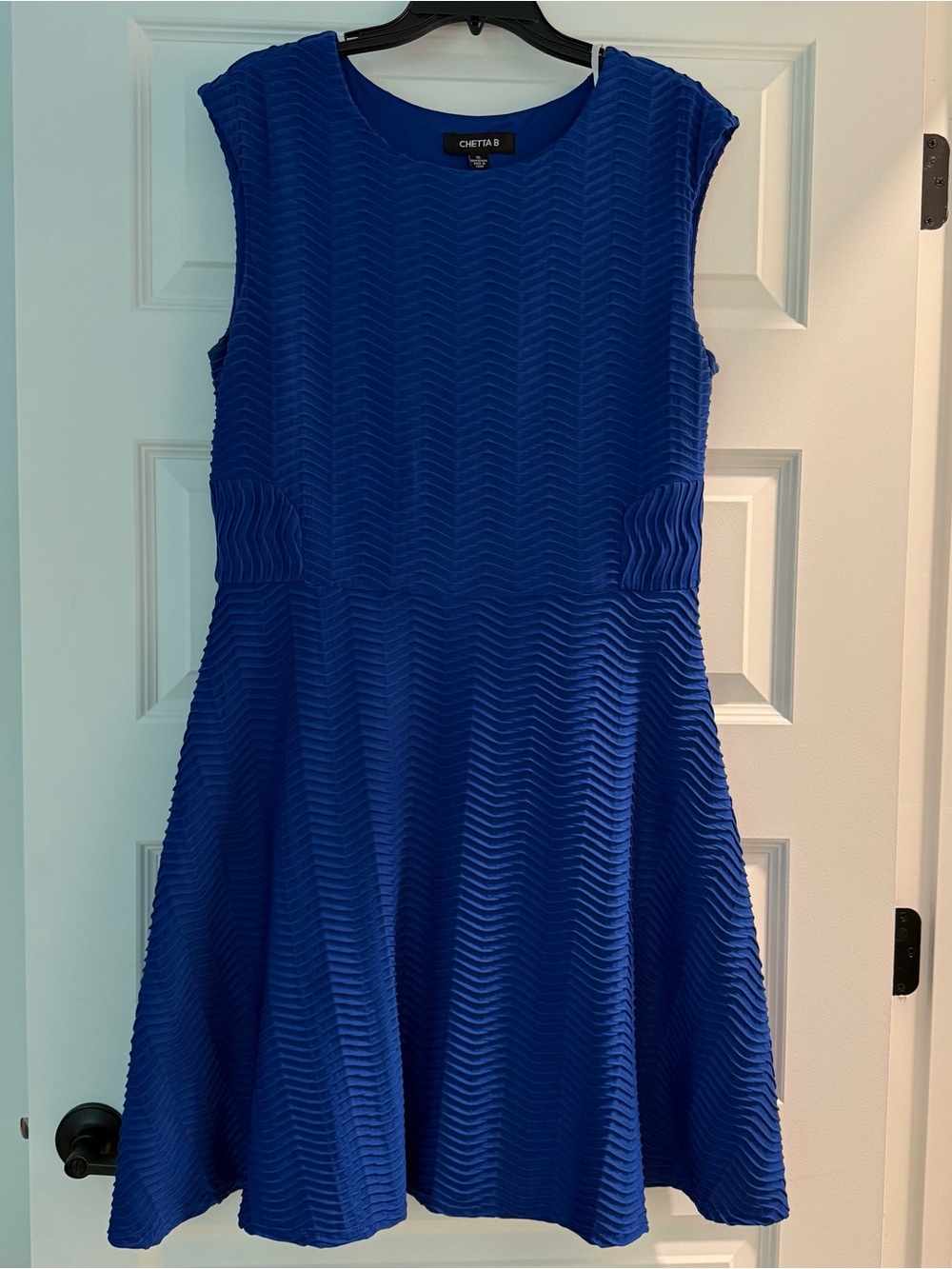 Chetta B Royal Blue Textured Fit-and-Flare Dress
